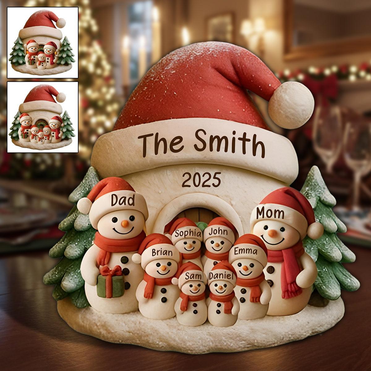 Famille Bonhomme de Neige - Plaque acrylique personnalisée de Noël