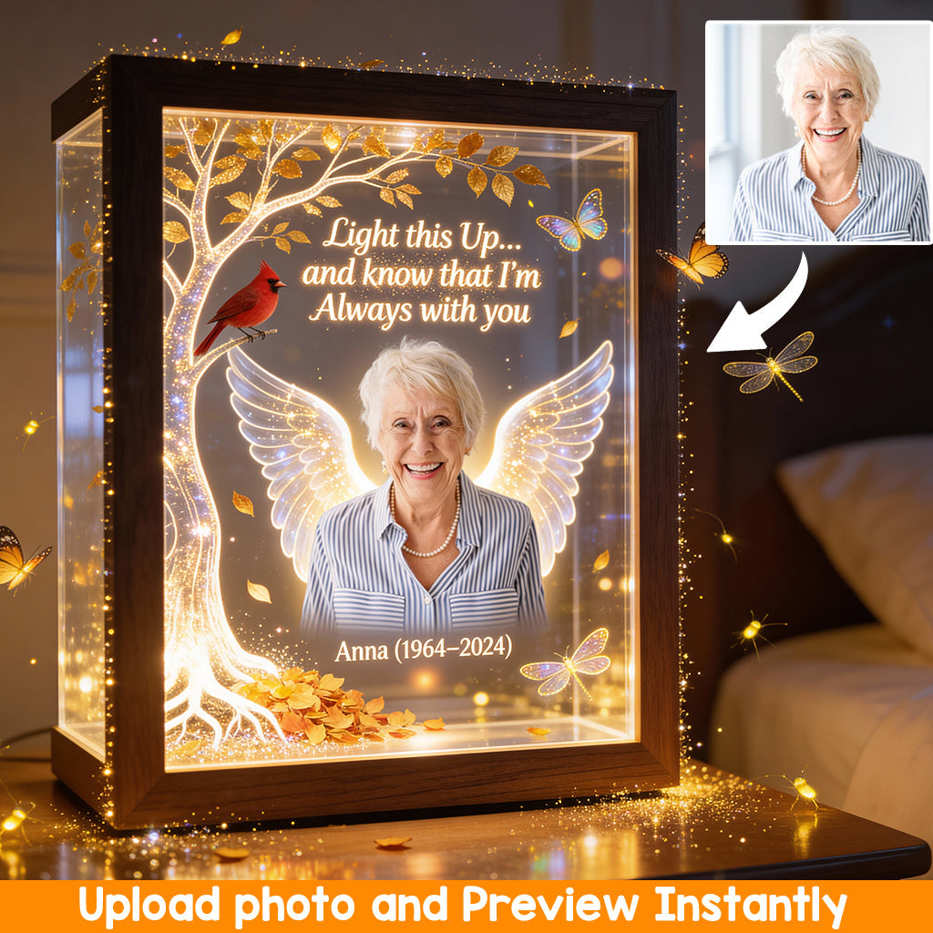 Illuminez la mémoire de ceux qui vous manquent, cadeau commémoratif - Cadre commémoratif en bois personnalisé avec lumière LED