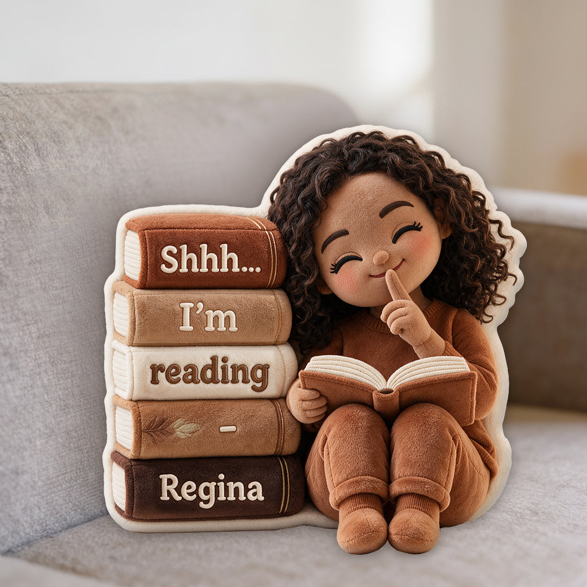 Shhh...I'm Reading - Personalized Book Premium Faux Fur Pillow