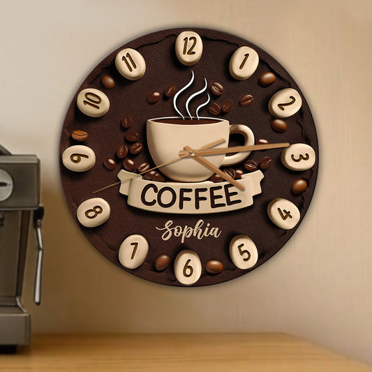 C'est l'heure du café ! - Horloge murale personnalisée sur le thème du café