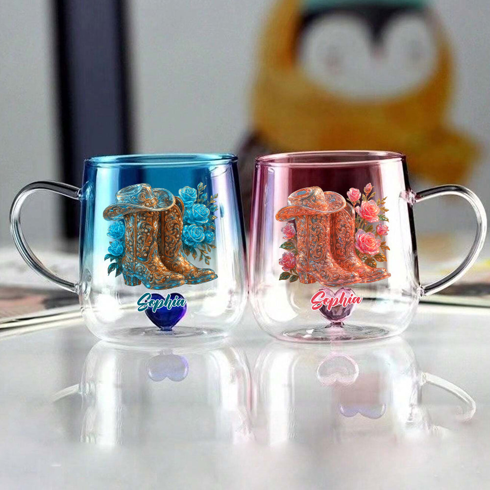 Bottes de cowgirl - Mug en verre personnalisé à dégradé de style cowgirl