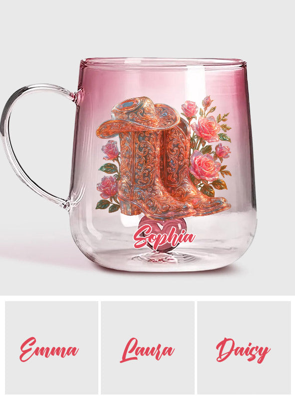 Bottes de cowgirl - Mug en verre personnalisé à dégradé de style cowgirl