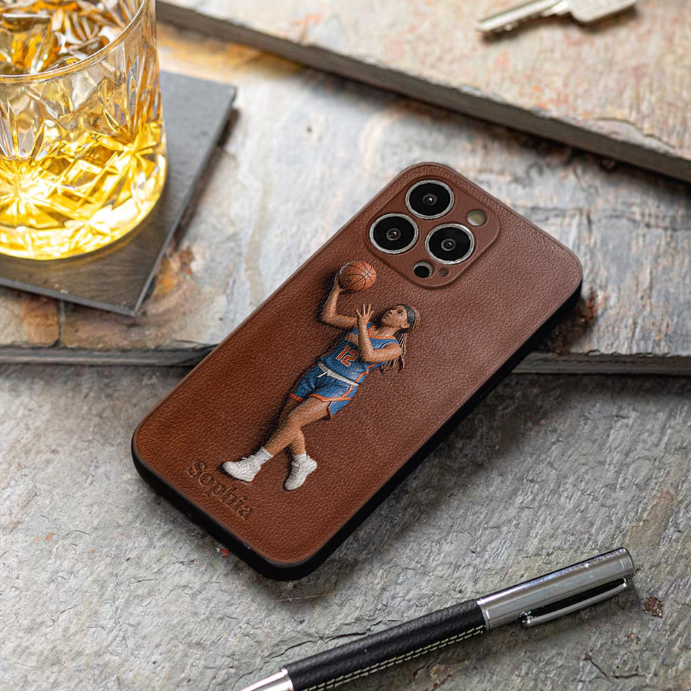 Love Basketball - Personalized Basketball Leather Phone Case