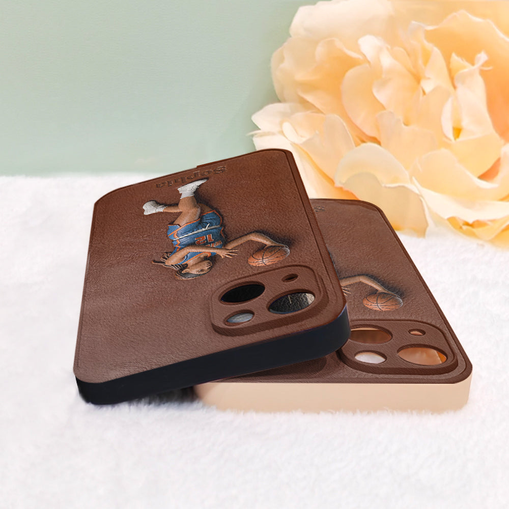 Love Basketball - Personalized Basketball Leather Phone Case