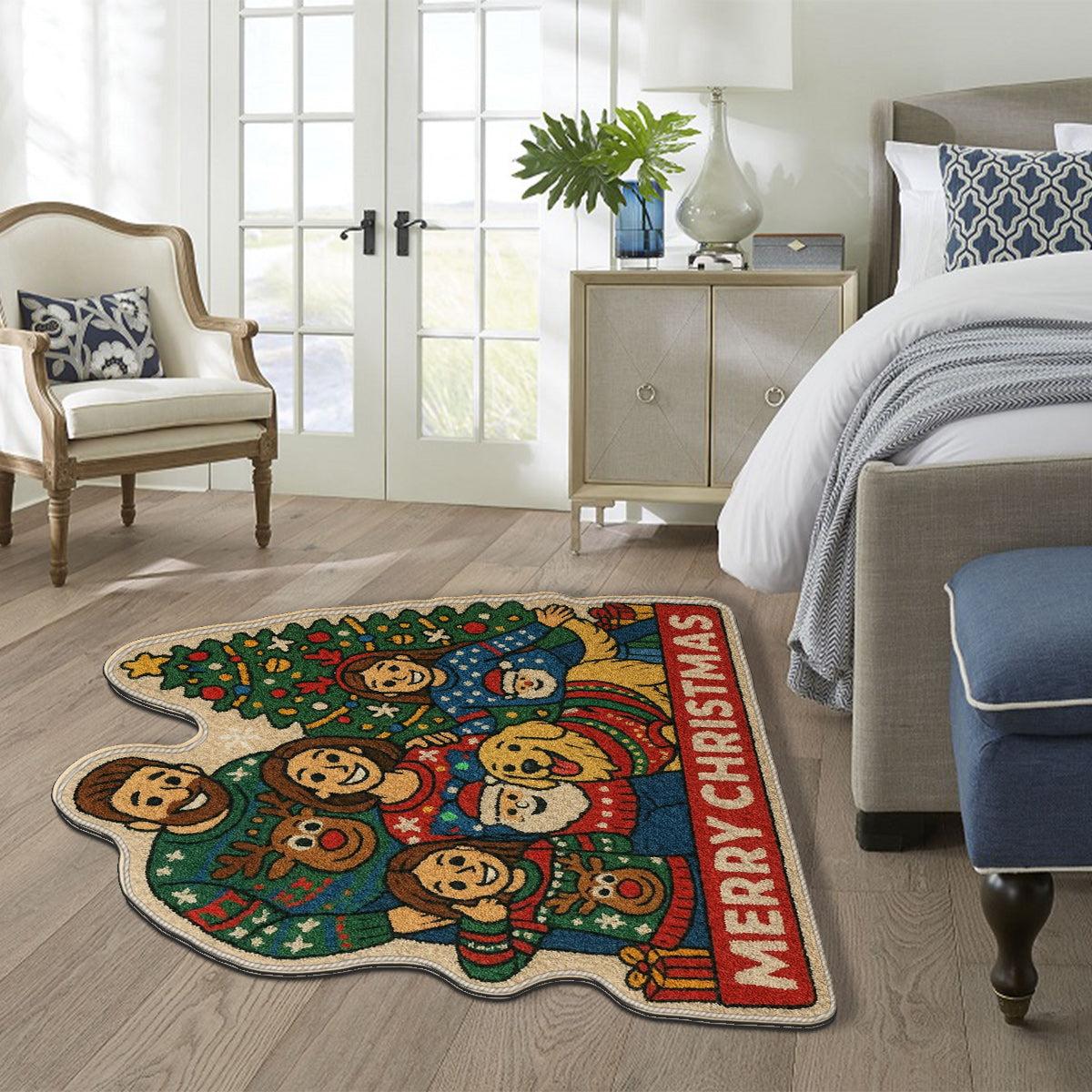 Tapis personnalisé avec photo pour Noël - Tapis tufté antidérapant et personnalisé pour toute la famille