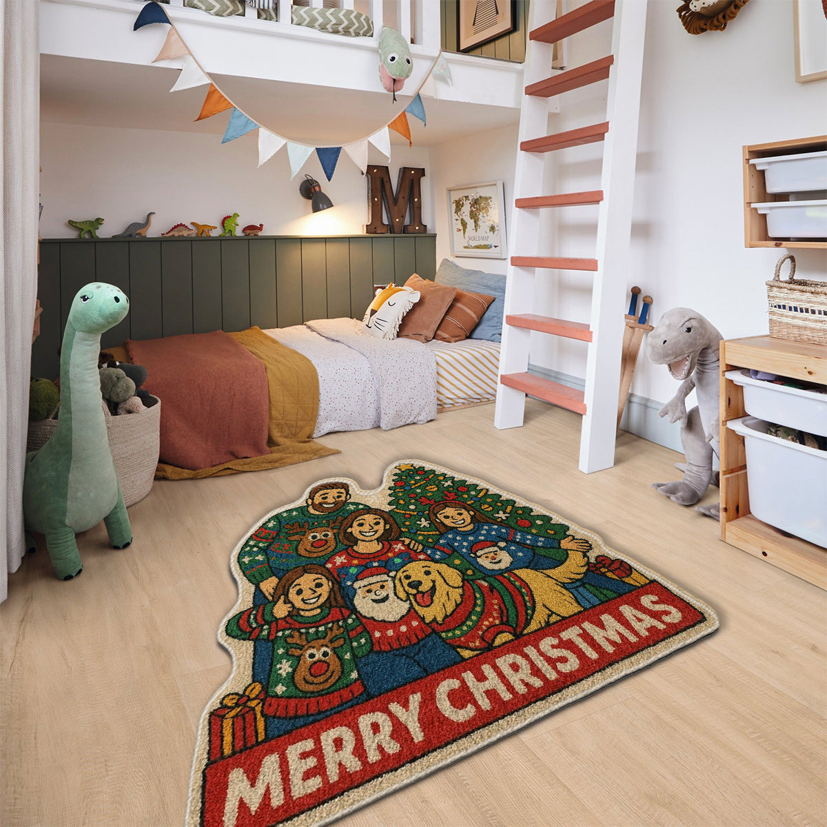 Tapis personnalisé avec photo pour Noël - Tapis tufté antidérapant et personnalisé pour toute la famille