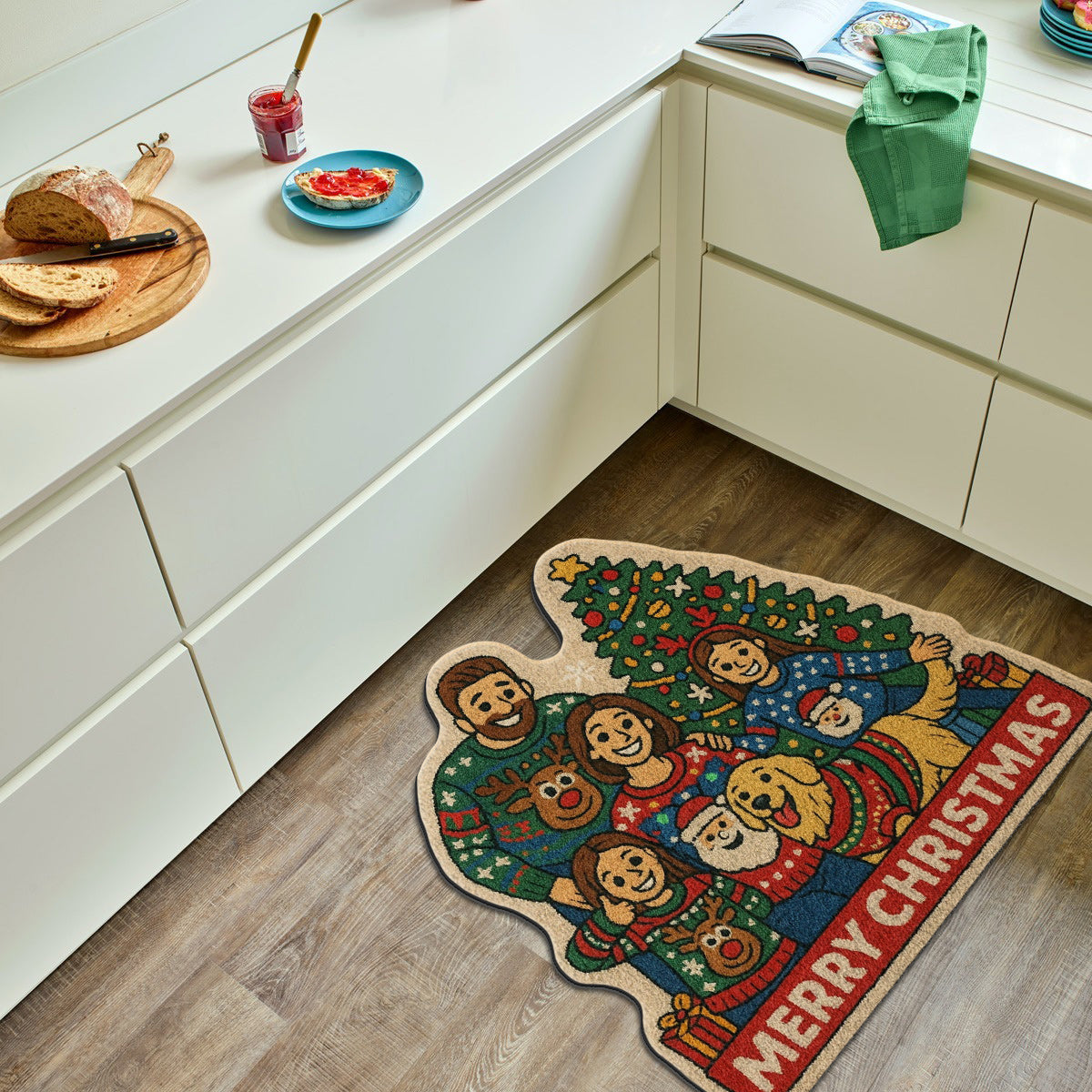 Tapis personnalisé avec photo pour Noël - Tapis tufté antidérapant et personnalisé pour toute la famille