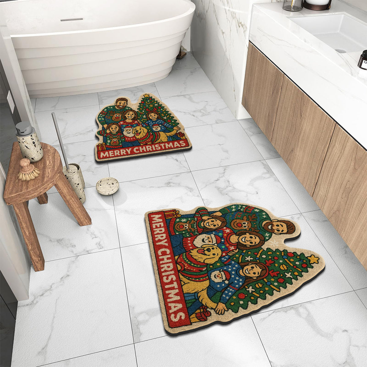 Tapis personnalisé avec photo pour Noël - Tapis tufté antidérapant et personnalisé pour toute la famille
