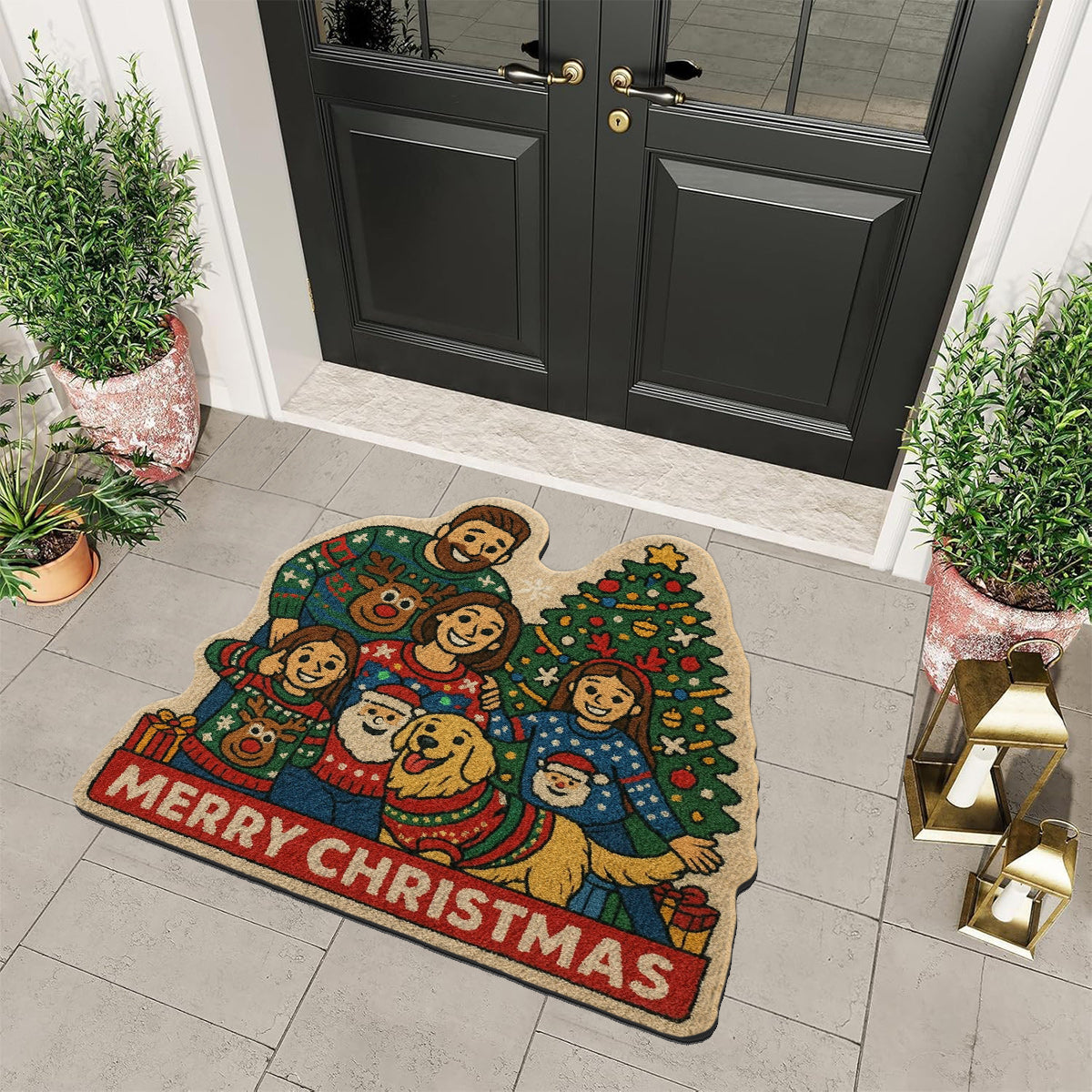 Tapis personnalisé avec photo pour Noël - Tapis tufté antidérapant et personnalisé pour toute la famille