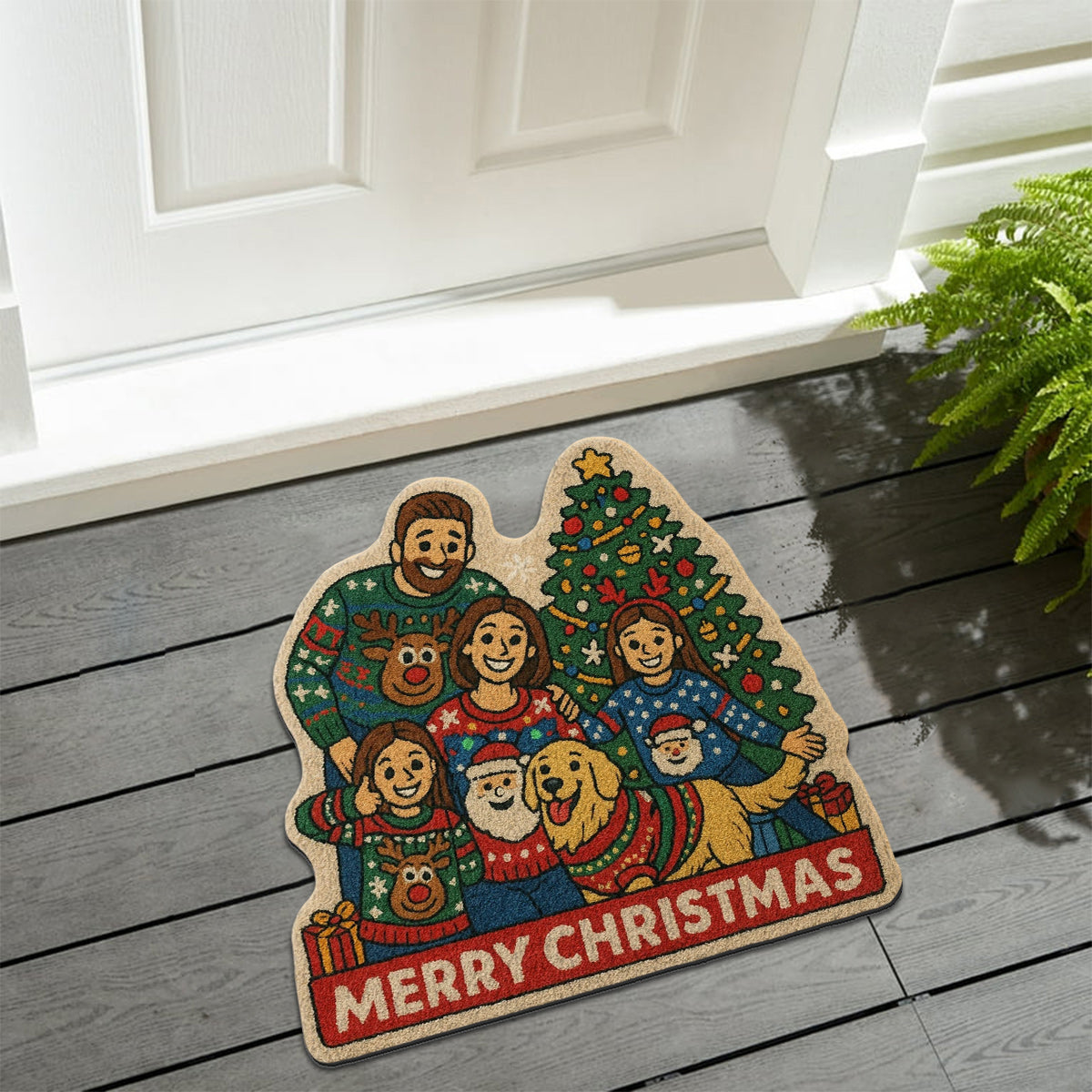 Tapis personnalisé avec photo pour Noël - Tapis tufté antidérapant et personnalisé pour toute la famille