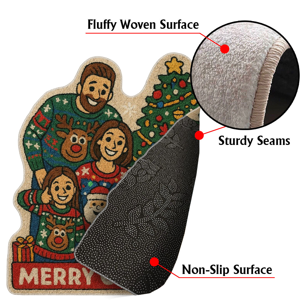 Tapis personnalisé avec photo pour Noël - Tapis tufté antidérapant et personnalisé pour toute la famille