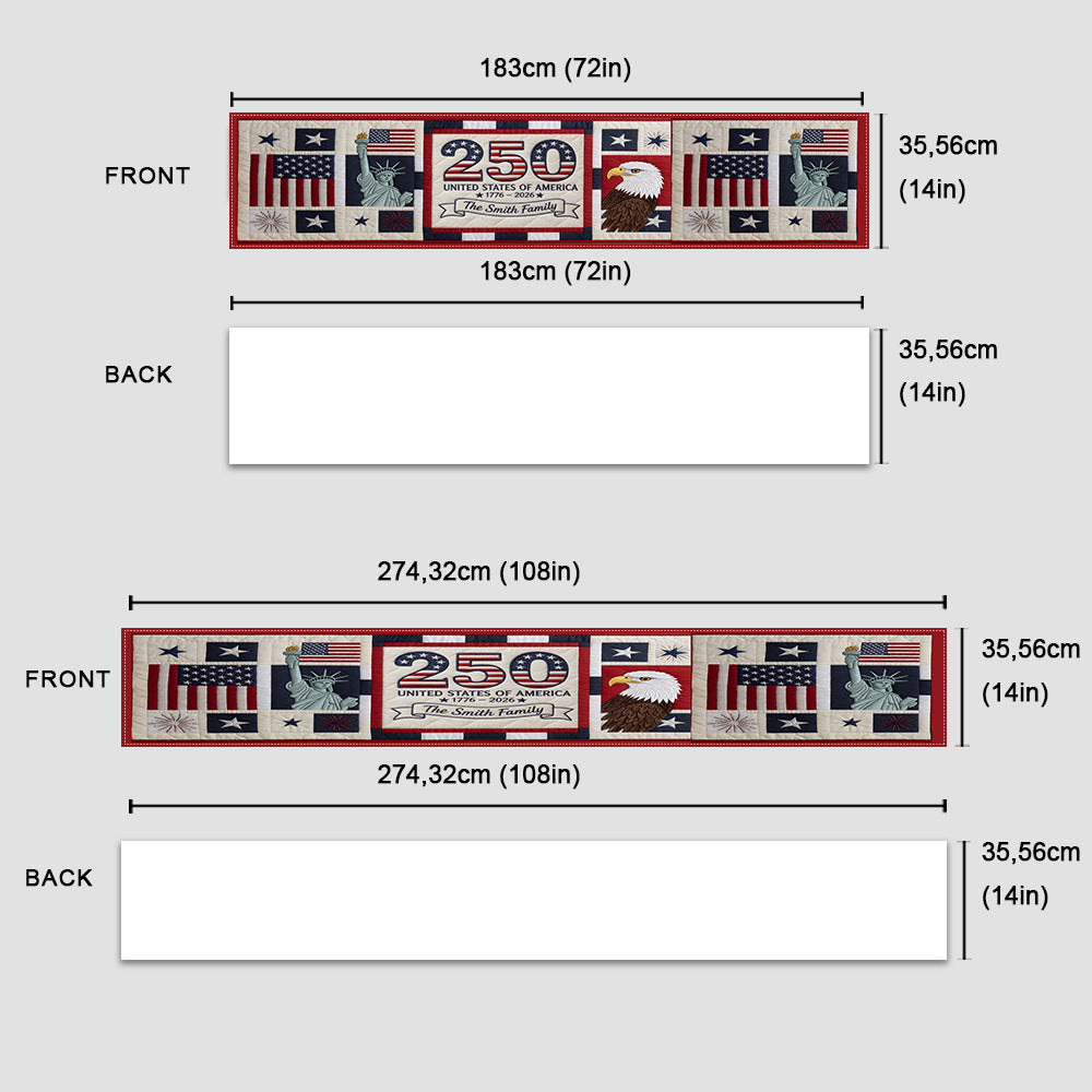 Home Decor America 250th Anniversary - Personalized Independence Day/ 4th of July Table Runner
