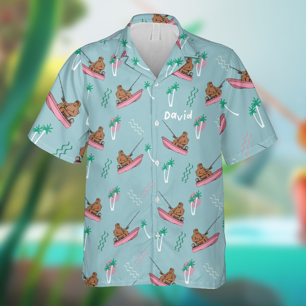 T-shirt de pêche humoristique Bigfoot - Chemise hawaïenne de pêche personnalisée
