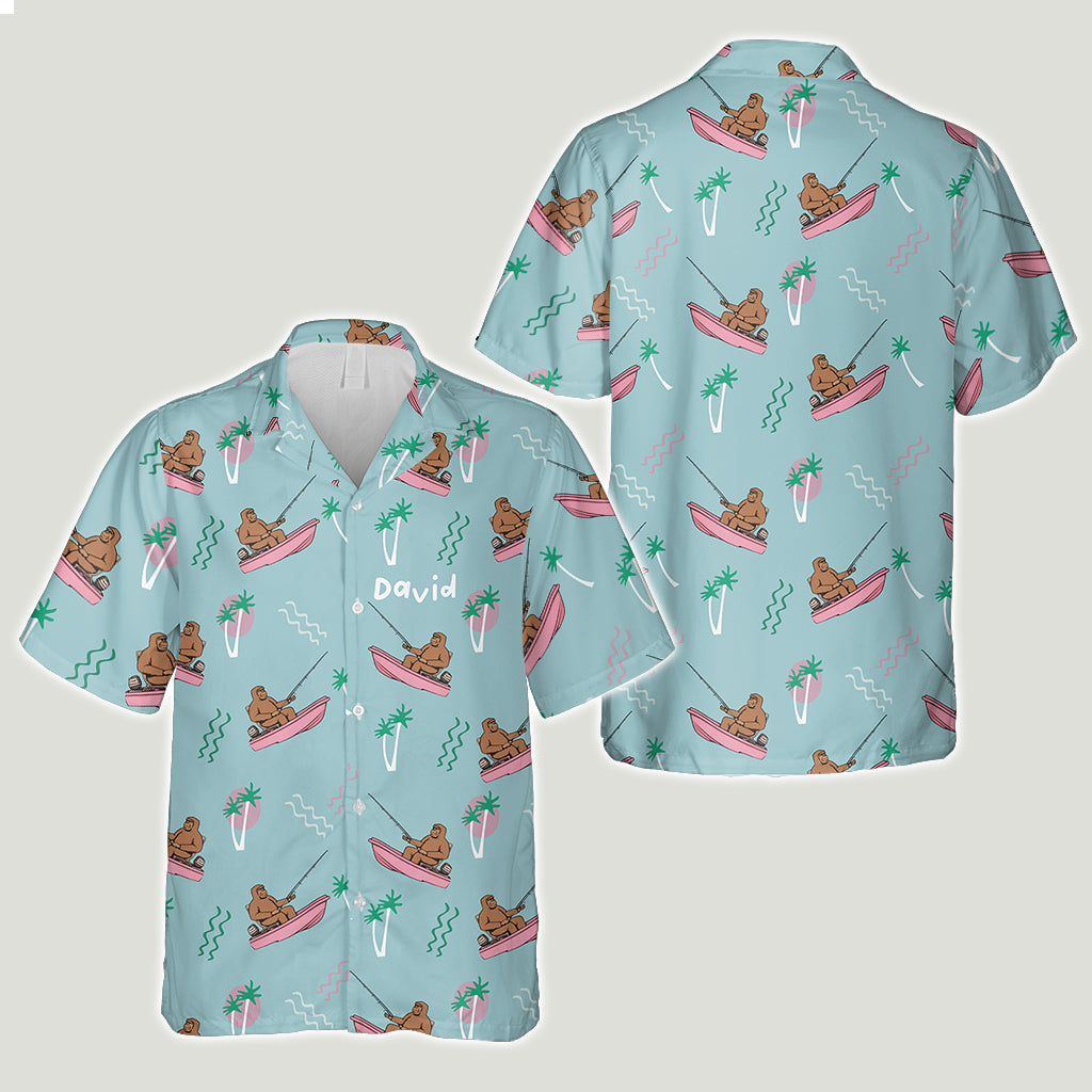 T-shirt de pêche humoristique Bigfoot - Chemise hawaïenne de pêche personnalisée