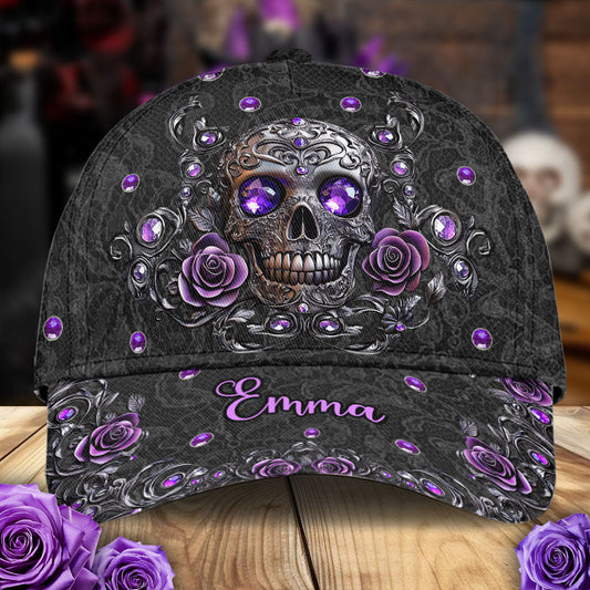 Casquette classique personnalisée tête de mort et roses