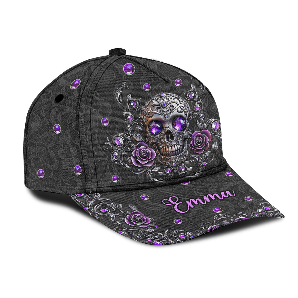 Casquette classique personnalisée tête de mort et roses