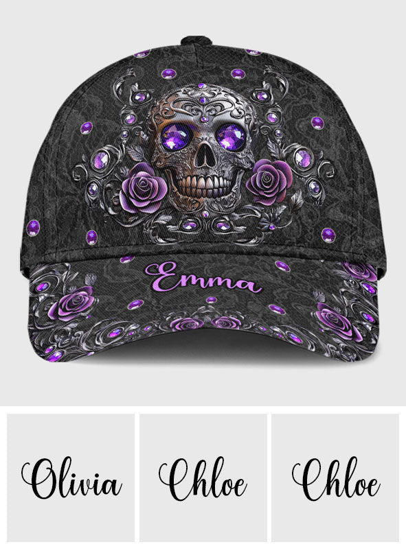 Casquette classique personnalisée tête de mort et roses