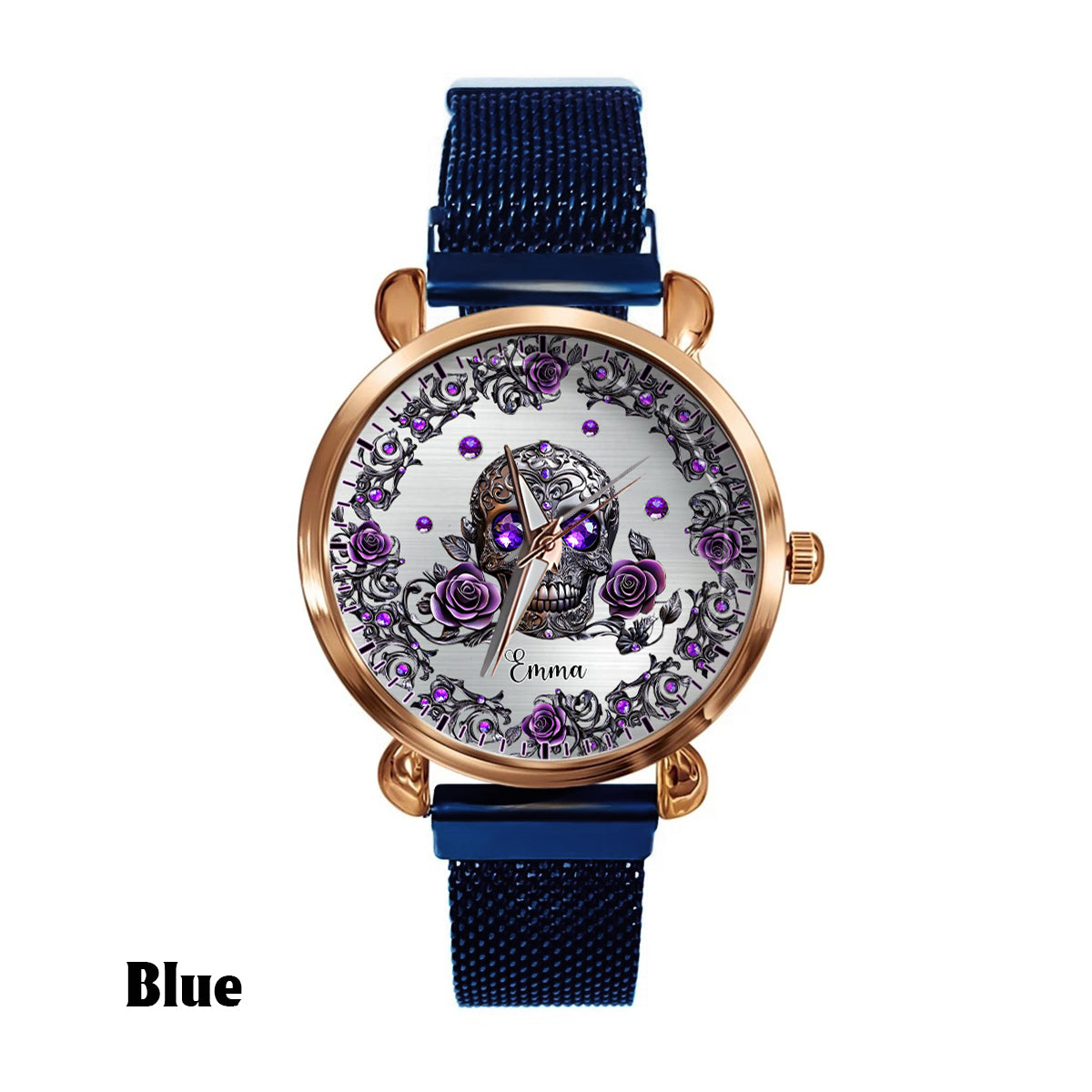 Montre-bracelet personnalisée pour femme avec crâne et roses - Magnifique crâne et roses