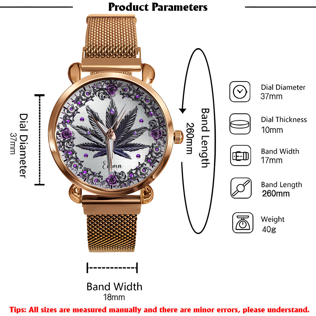 Magnifiques montres à montre personnalisées pour femmes, motif cannabis. 