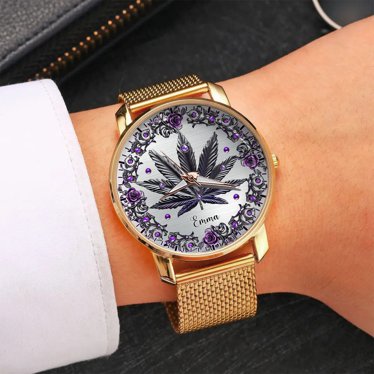 Magnifiques montres à montre personnalisées pour femmes, motif cannabis. 