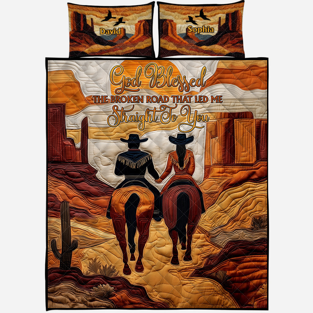 Dieu a béni la route brisée - Ensemble de courtepointe personnalisé pour cowgirl