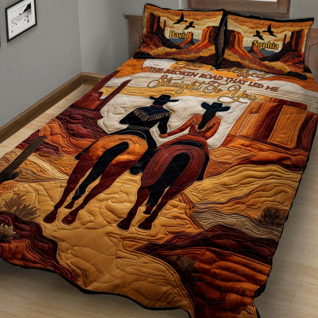Dieu a béni la route brisée - Ensemble de courtepointe personnalisé pour cowgirl