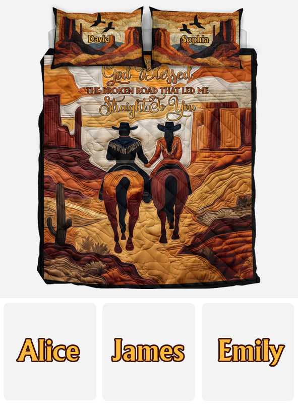 Dieu a béni la route brisée - Ensemble de courtepointe personnalisé pour cowgirl