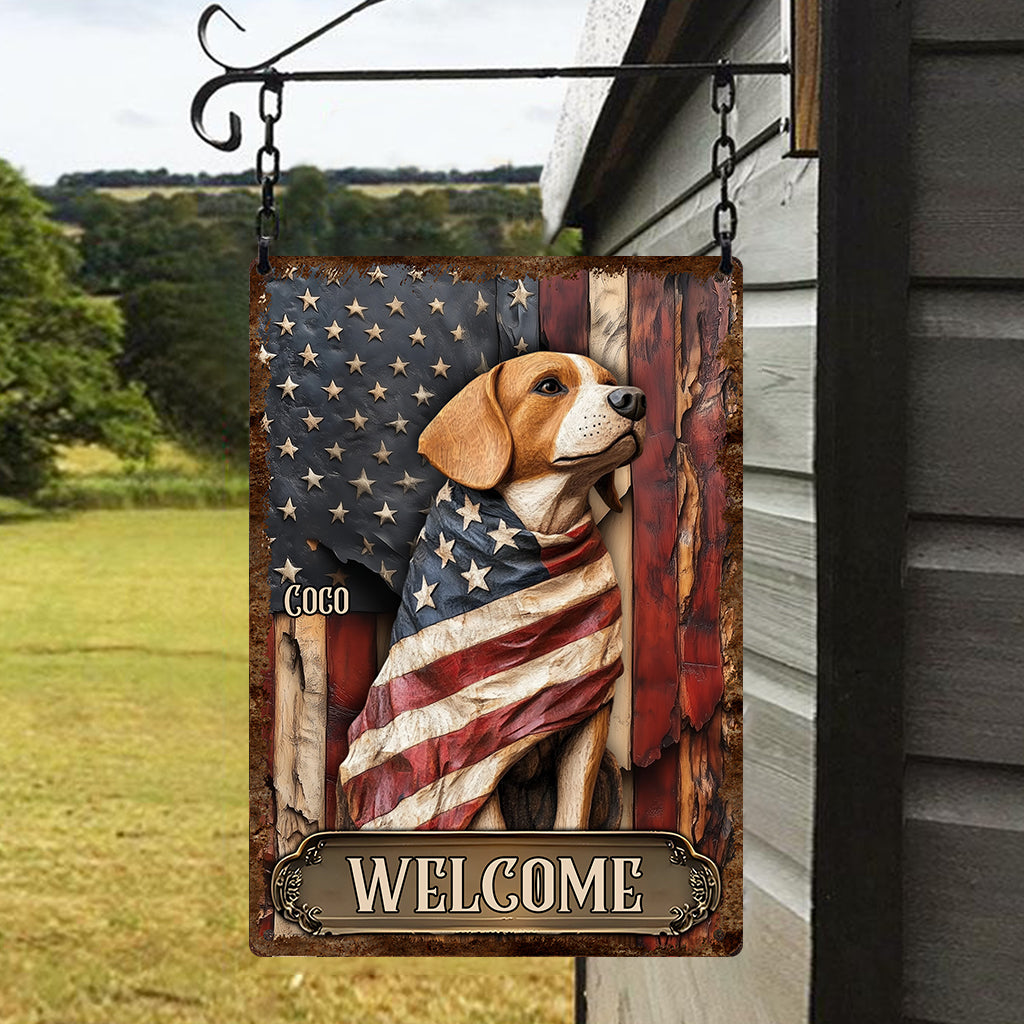Proud Dog Wrapped in Glory Flag - Personalized Dog Rectangle Metal Sign