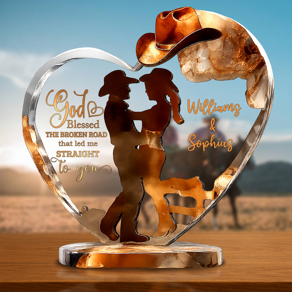 Couple Cowboy And Cowgirl God Blessed - Personalized Cowgirl Custom Shaped Acrylic Plaque