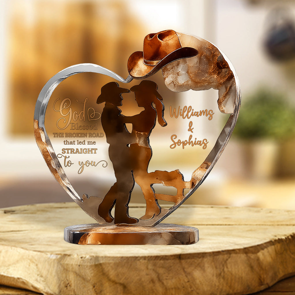 Couple Cowboy And Cowgirl God Blessed - Personalized Cowgirl Custom Shaped Acrylic Plaque