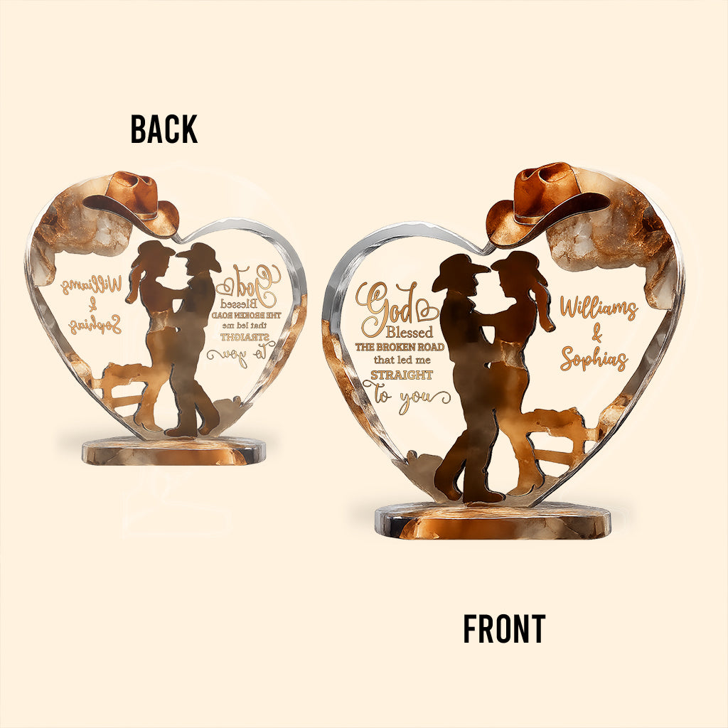 Couple Cowboy And Cowgirl God Blessed - Personalized Cowgirl Custom Shaped Acrylic Plaque