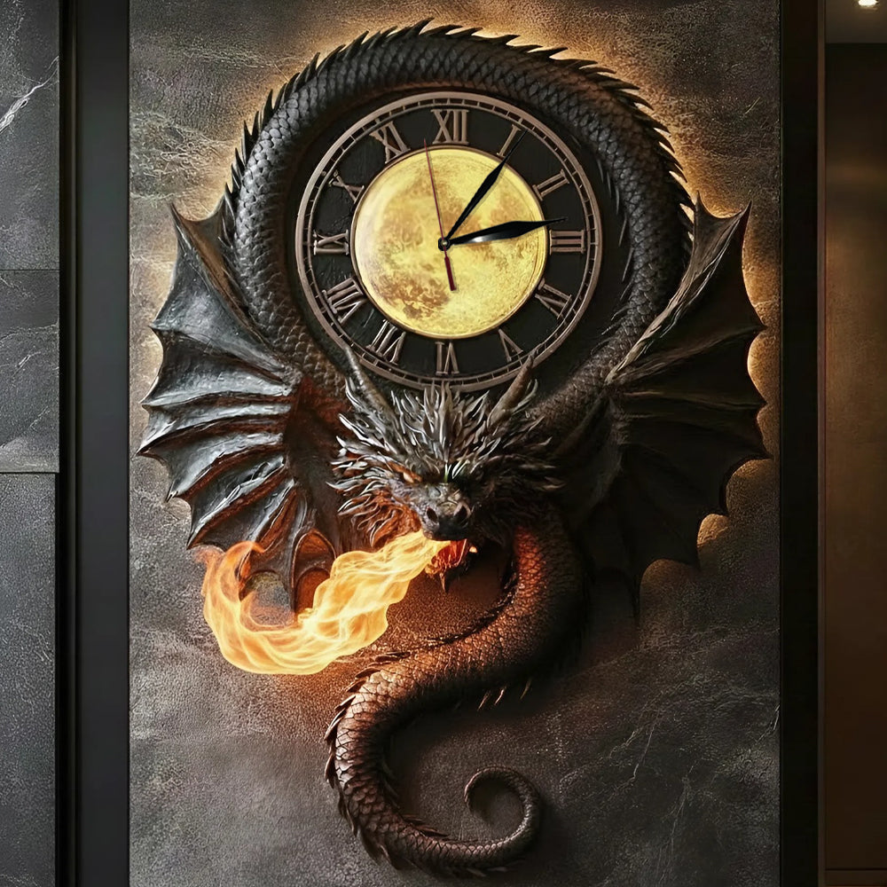 Dark Magical Dragon - Personalized Dragon LED Light Wall Clock