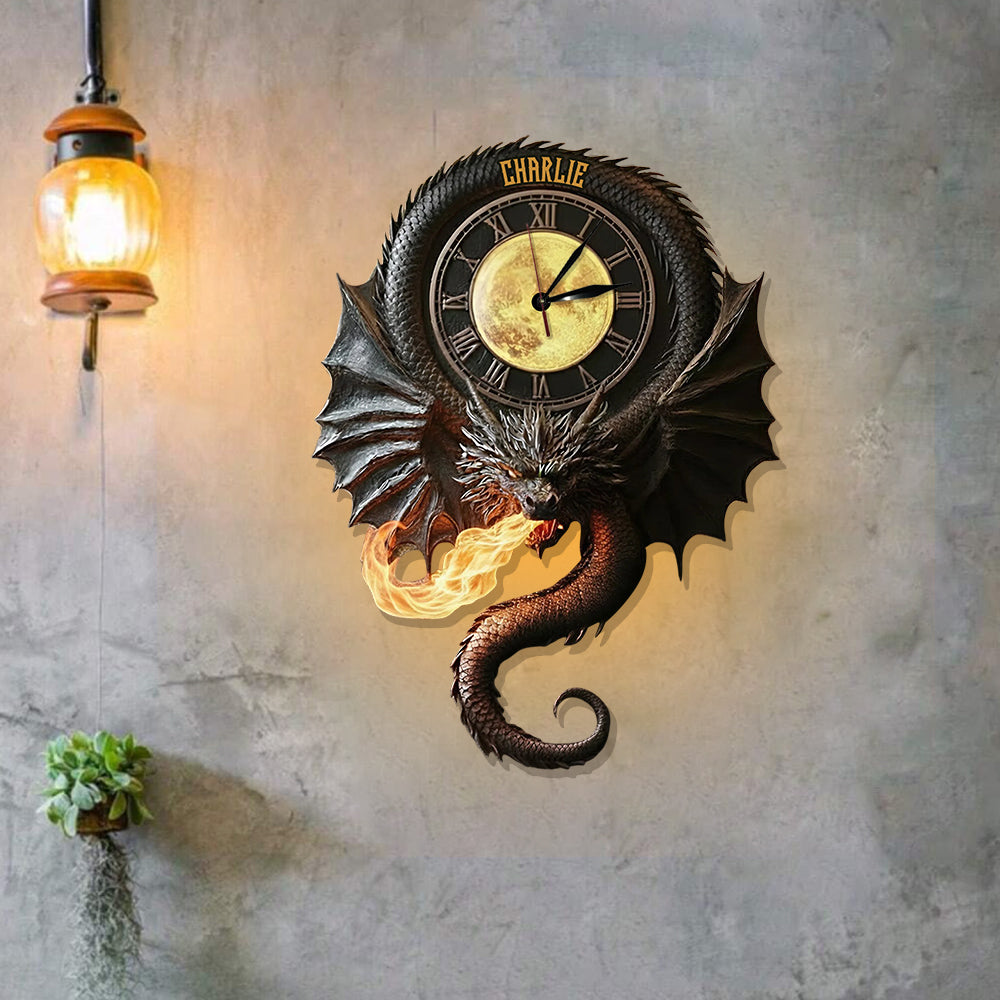 Dark Magical Dragon - Personalized Dragon LED Light Wall Clock