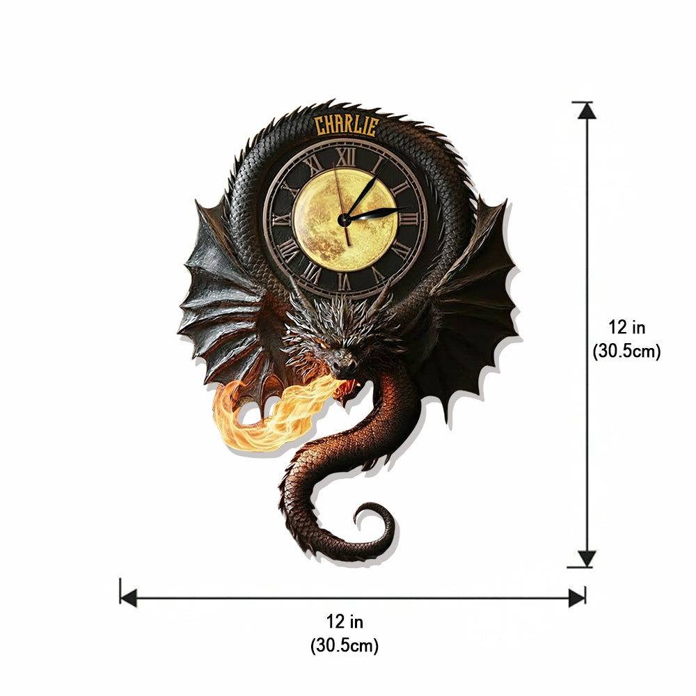 Dark Magical Dragon - Personalized Dragon LED Light Wall Clock