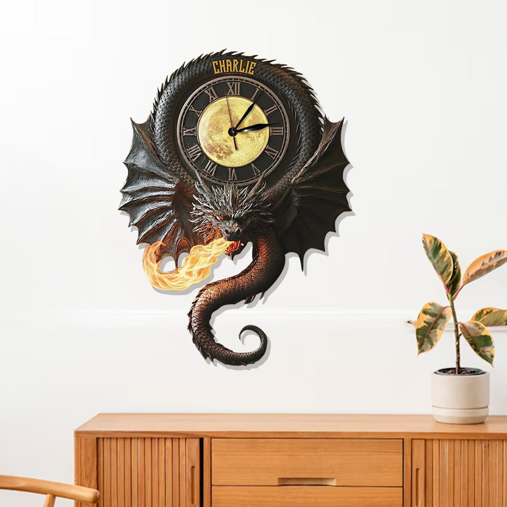 Dark Magical Dragon - Personalized Dragon LED Light Wall Clock