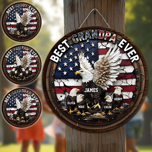 Best Grandpa Papa Dad Ever - Personalized Father Round Wood Sign