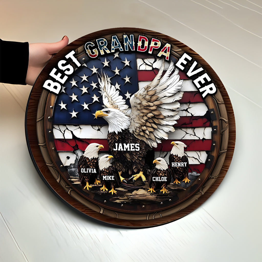 Meilleur grand-père, papa, papa du monde - Panneau rond en bois personnalisé pour père