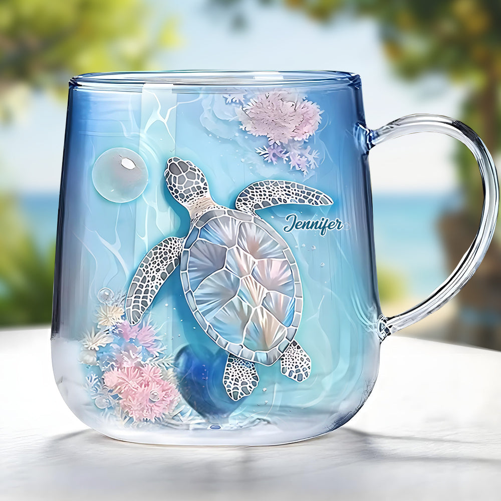 Vibrant Sea Turtle - Personalized Turtle Gradient Glass Mug