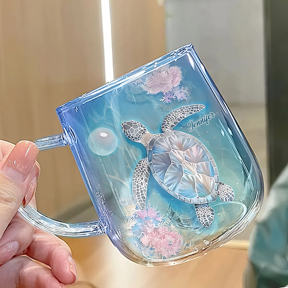 Vibrant Sea Turtle - Personalized Turtle Gradient Glass Mug