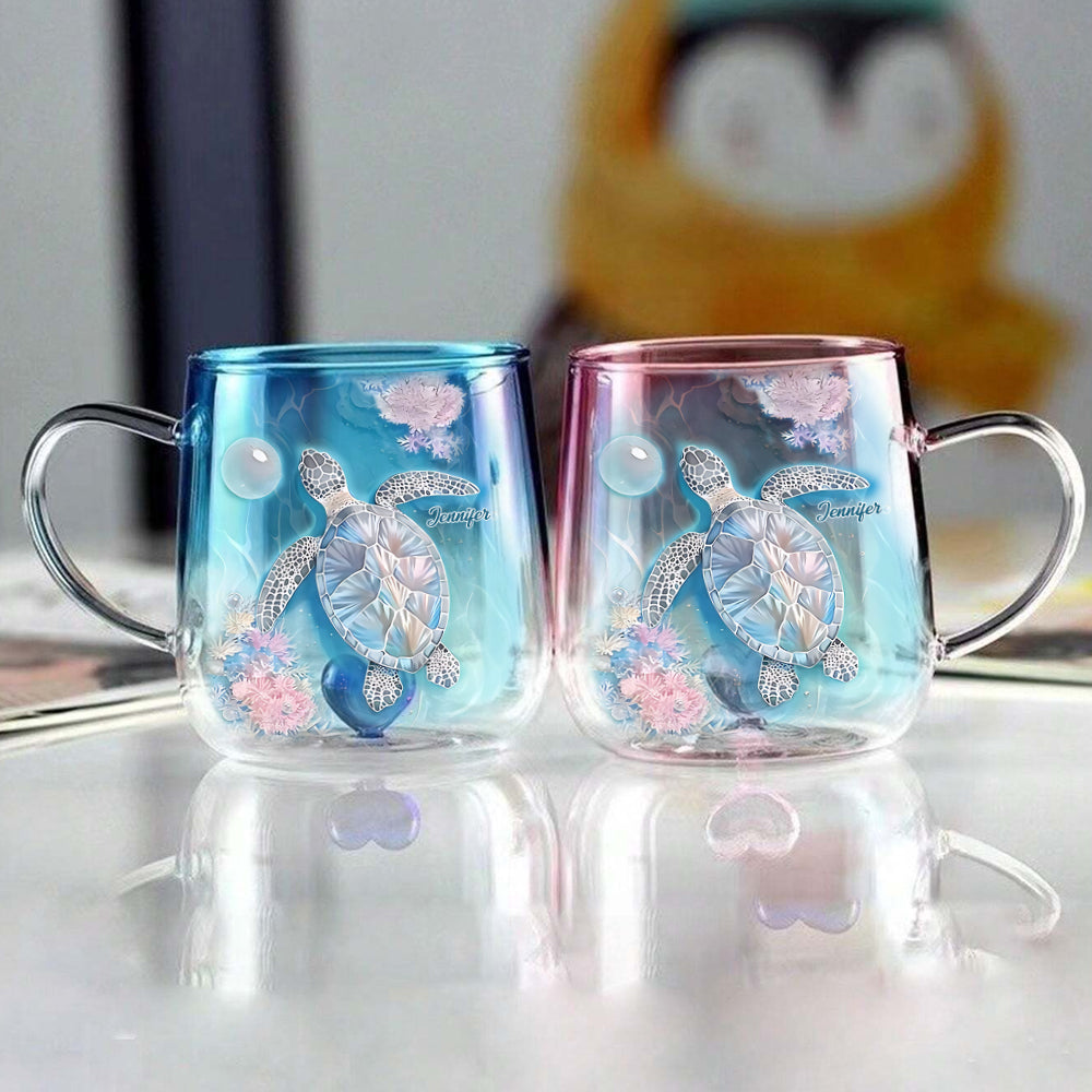 Vibrant Sea Turtle - Personalized Turtle Gradient Glass Mug