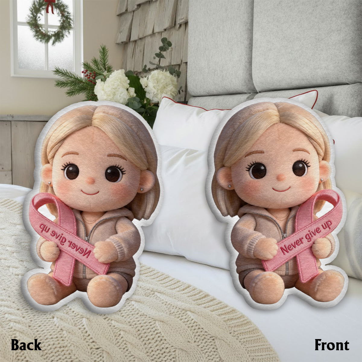 Breast Cancer Awareness - Personalized Breast Cancer Awareness Faux Fur Shaped Pillow