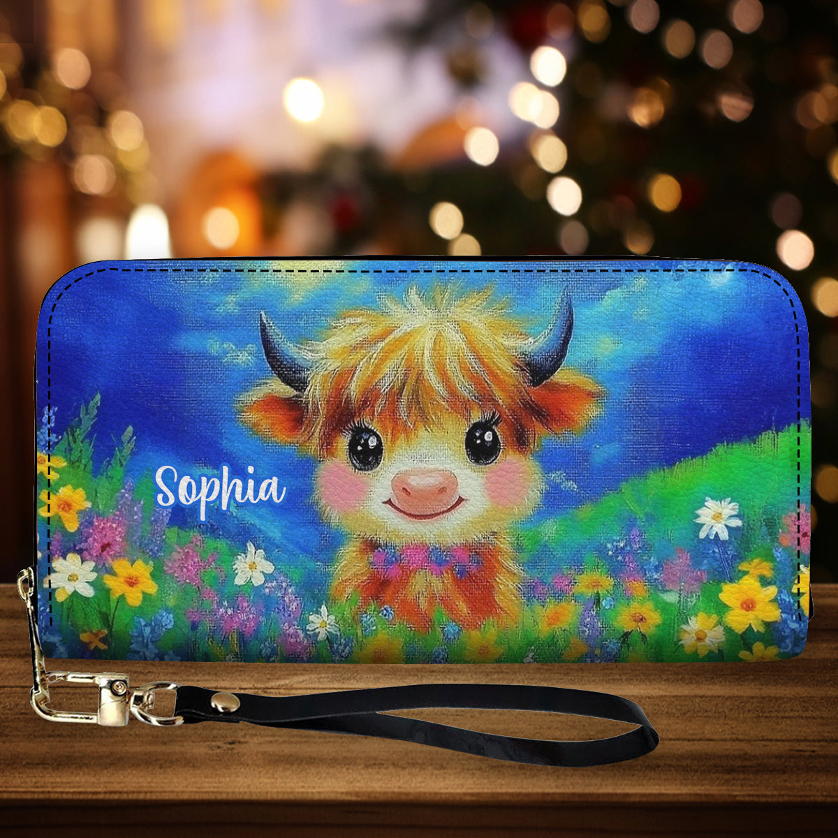 Cute Cow - Personalized Highland Cow Leather Long Wallet