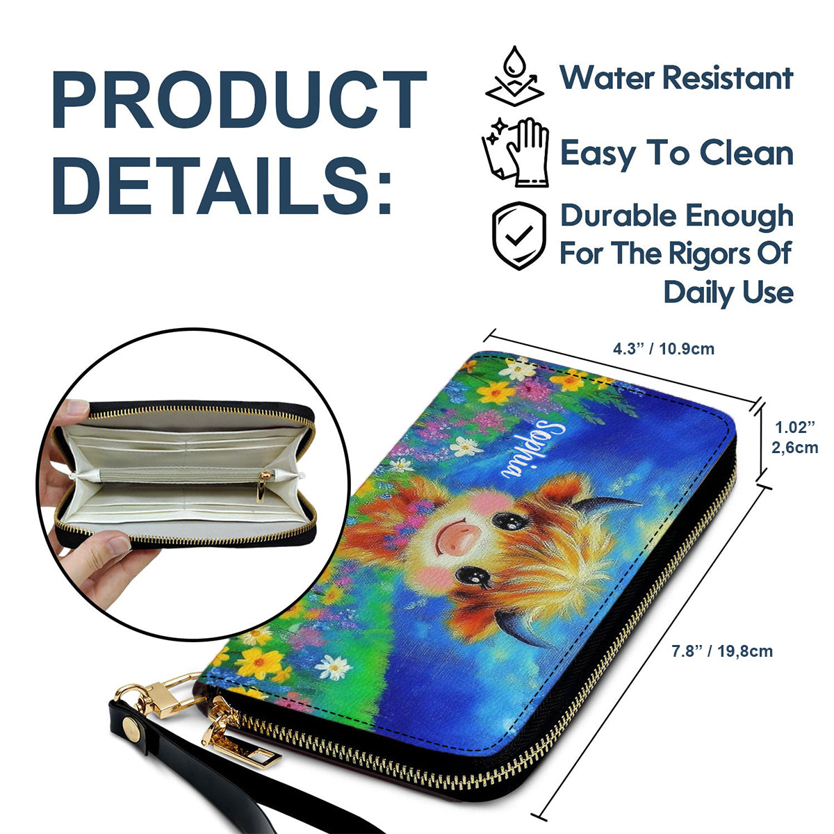 Cute Cow - Personalized Highland Cow Leather Long Wallet