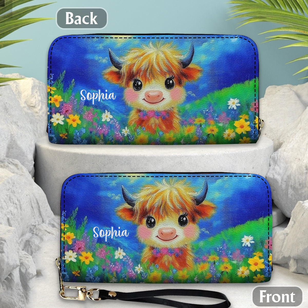 Cute Cow - Personalized Highland Cow Leather Long Wallet