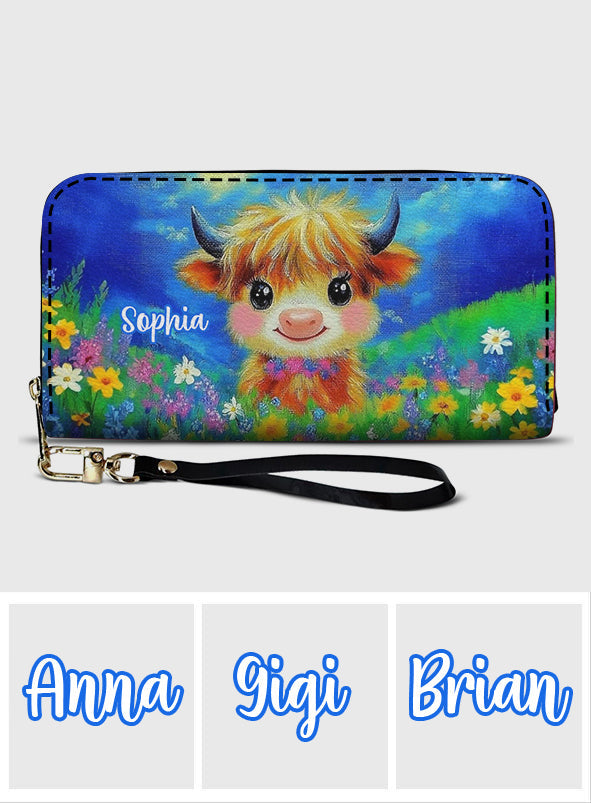 Cute Cow - Personalized Highland Cow Leather Long Wallet