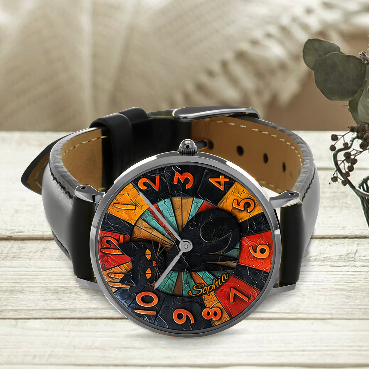 Montre-bracelet Chat Noir - Montre-bracelet Chat Noir Personnalisée