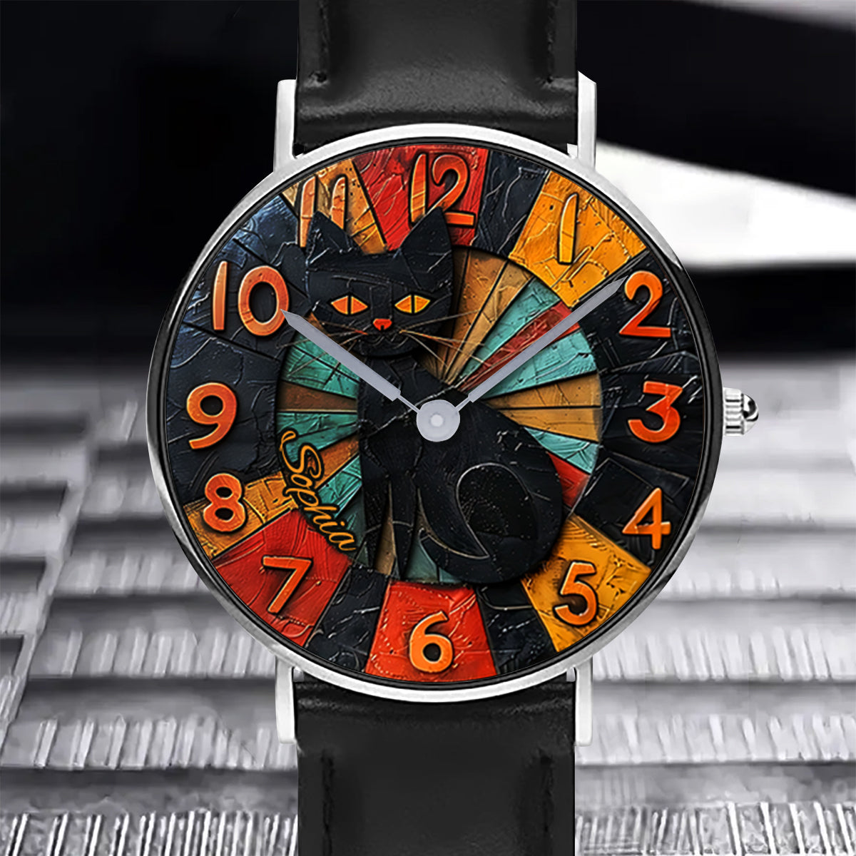 Montre-bracelet Chat Noir - Montre-bracelet Chat Noir Personnalisée
