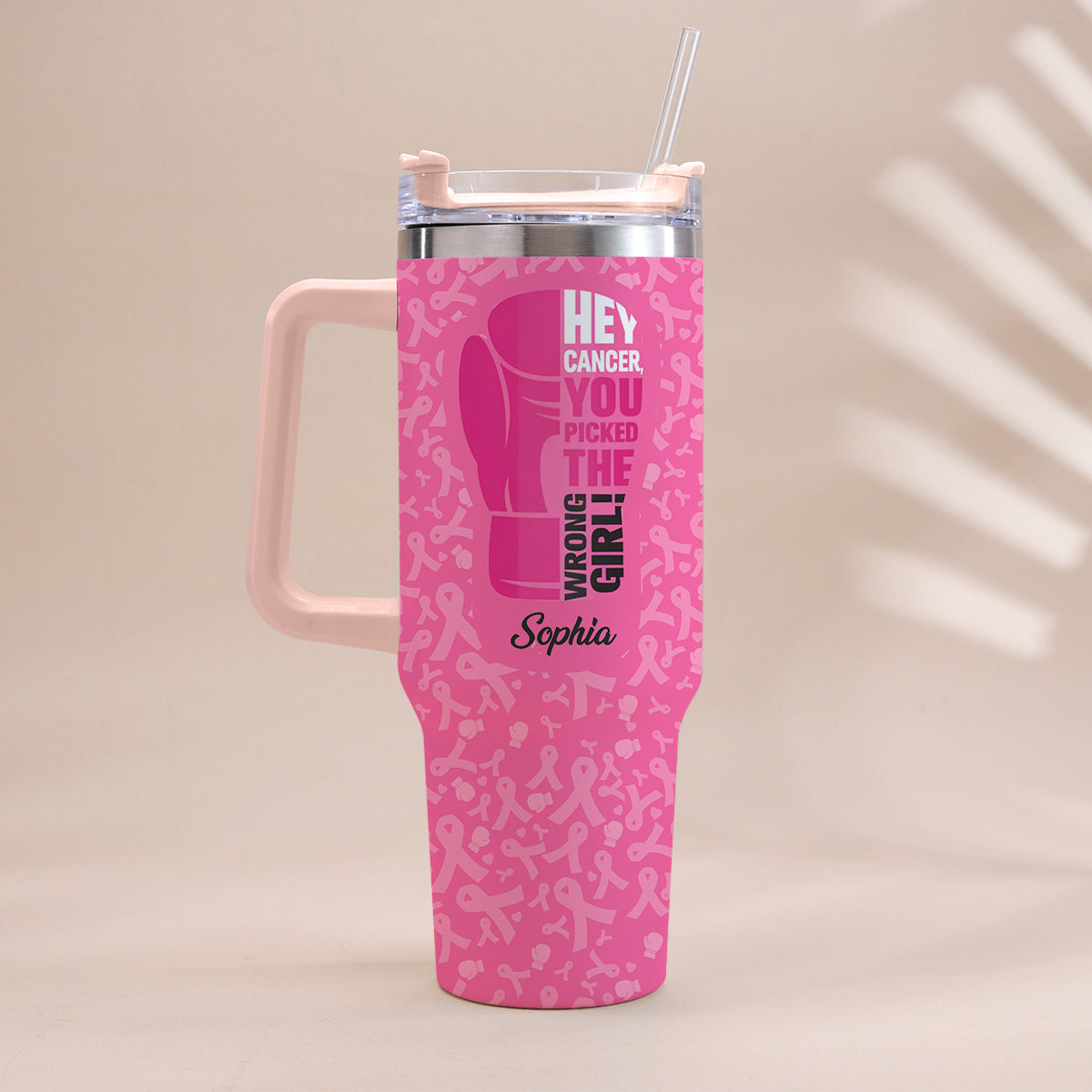 Breast Cancer Awareness - Personalized Breast Cancer Awareness Tumbler With Handle