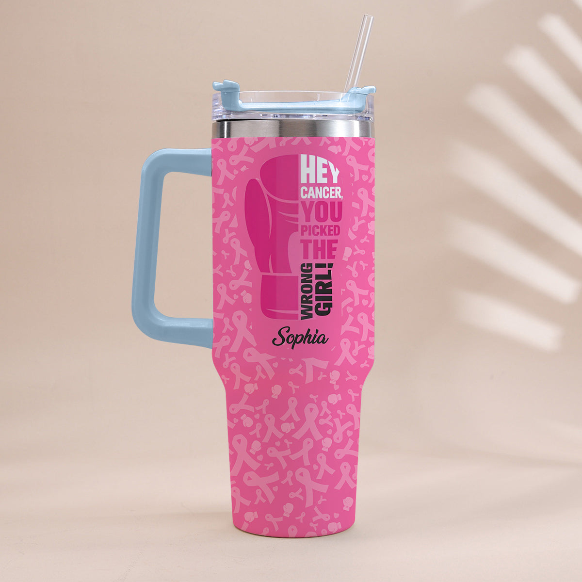 Breast Cancer Awareness - Personalized Breast Cancer Awareness Tumbler With Handle