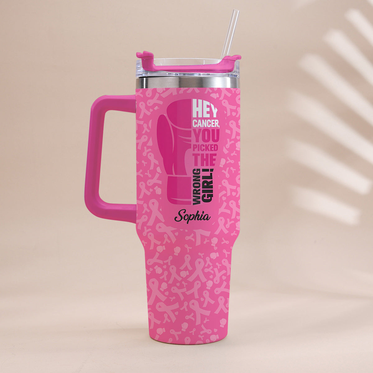 Breast Cancer Awareness - Personalized Breast Cancer Awareness Tumbler With Handle